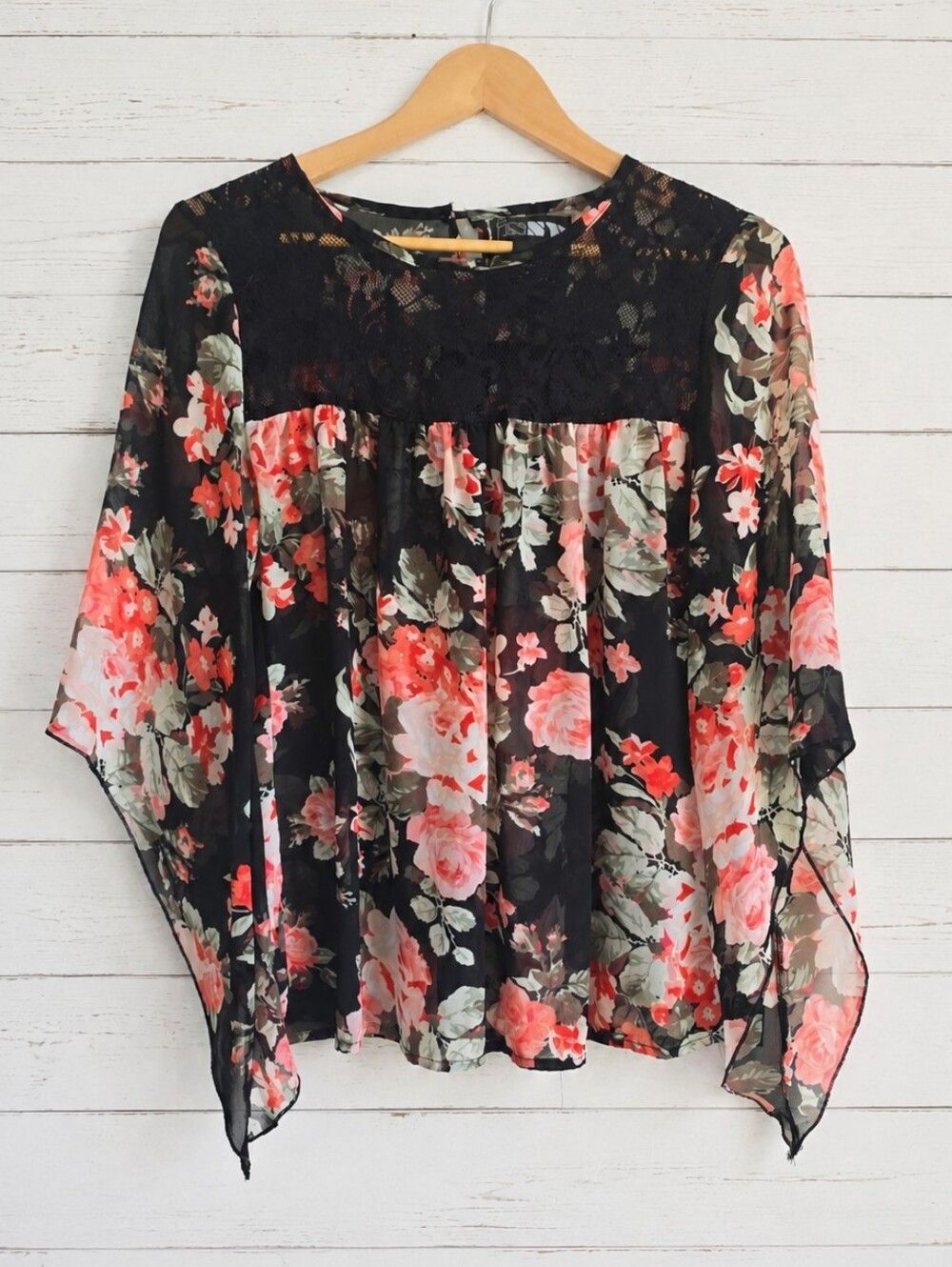 INNY Floral Lace Yoke Top Size L